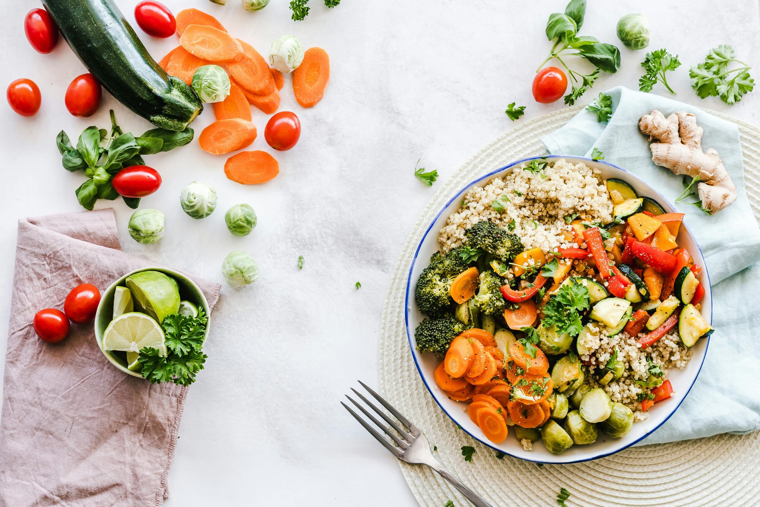 New mother preparing healthy meal with fresh ingredients